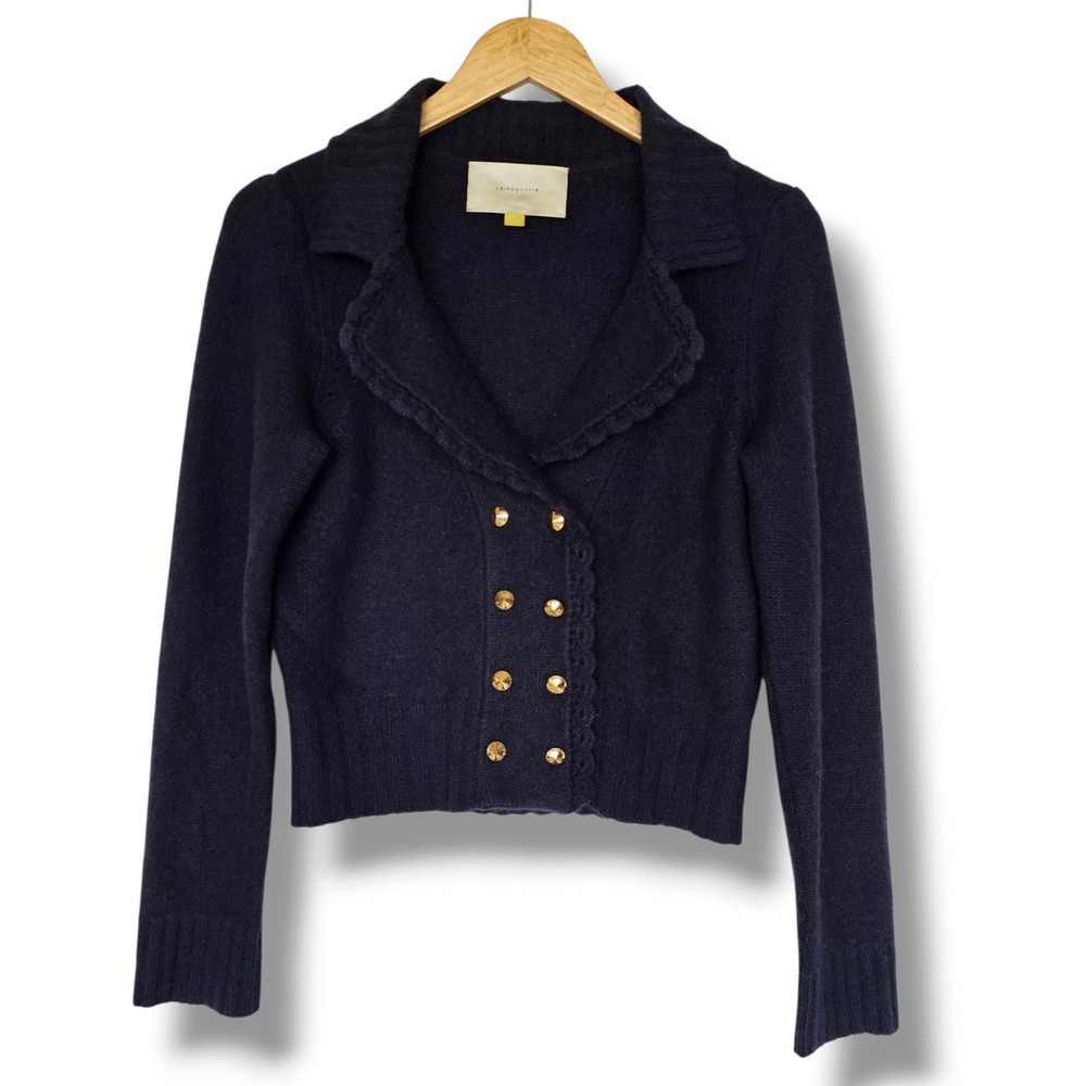 Anthropology Leifsdottir Cardigan Sweater M Navy Blue Cashmere Quiet Luxury Fall